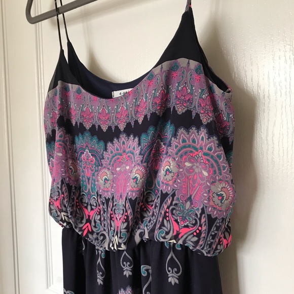 Navy with multicolored design maxi dress. - Picture 3 of 8